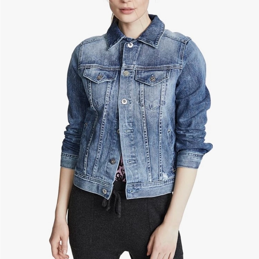 AG Adriano Goldschmied Jean Denim Trucker Jean Jacket Distressed wash Sz M